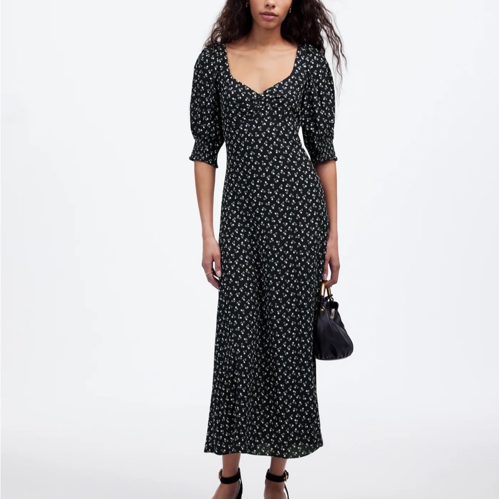 Madewell White and Blue Puff Sleeve Sundress
